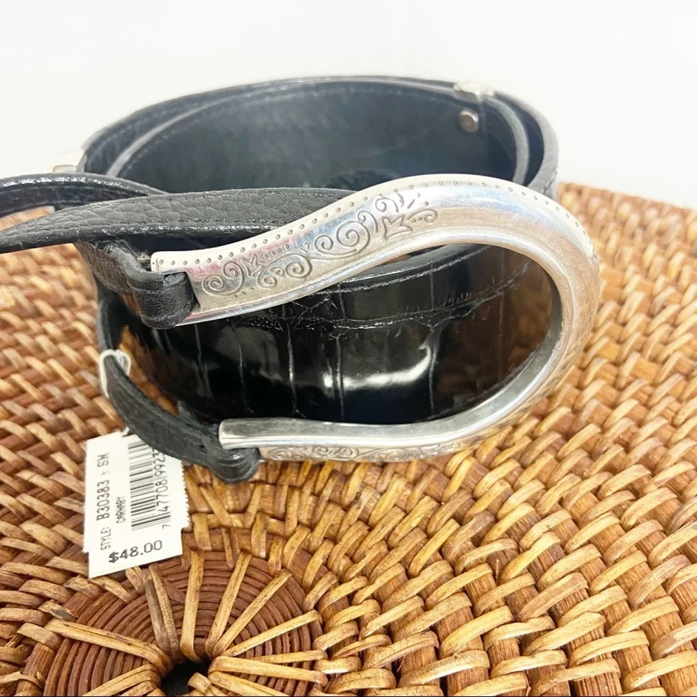 Vintage Women's Brighton Black Leather & Silver Hardware Belt Size SM B30383